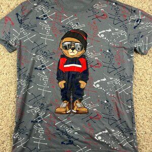 Launder by Bailey Apparel Gray Teddy Bear Shirt Paint Splatter Cool T Shirt Crew